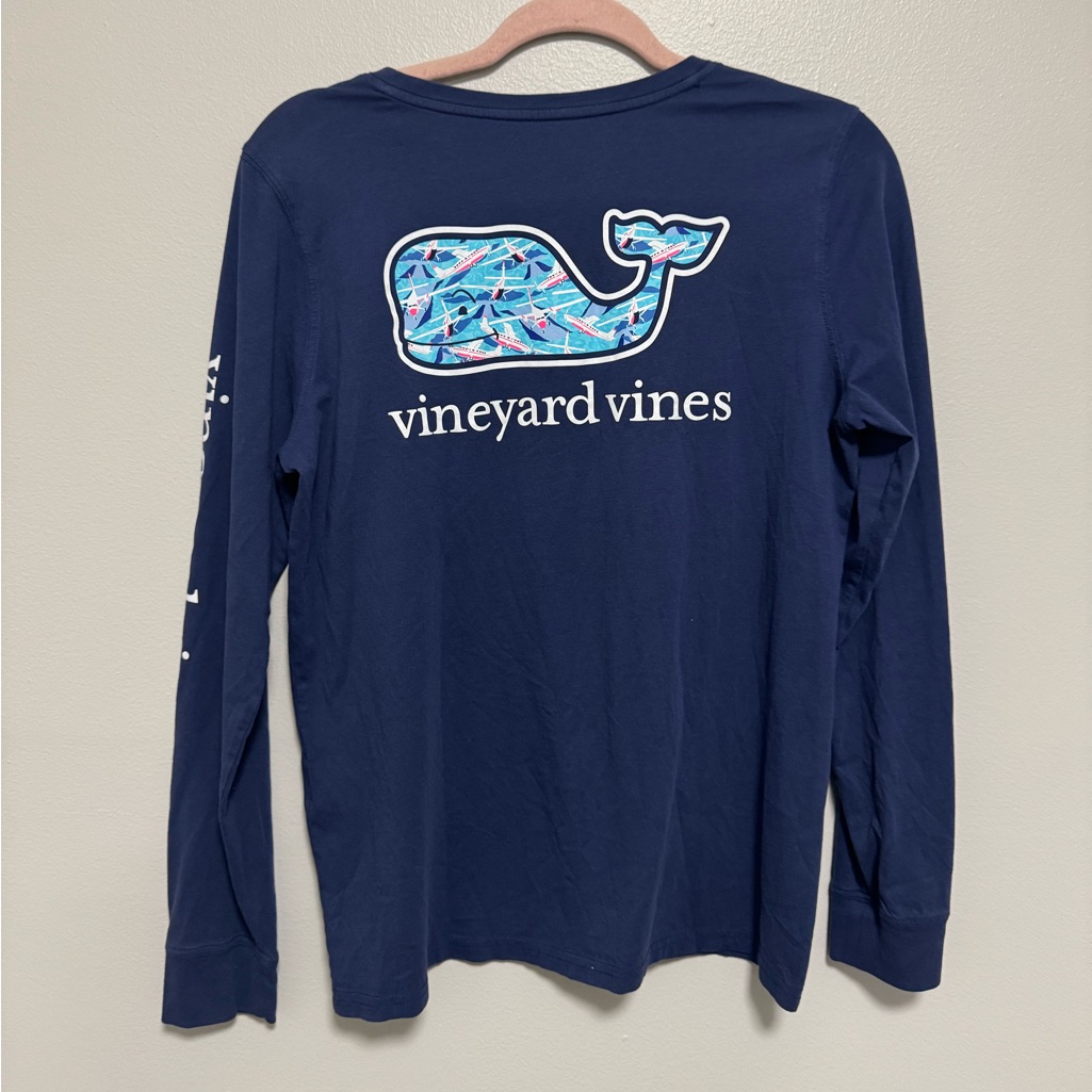 Vineyard Vines Navy Airplane Whale Long Sleeve Shirt